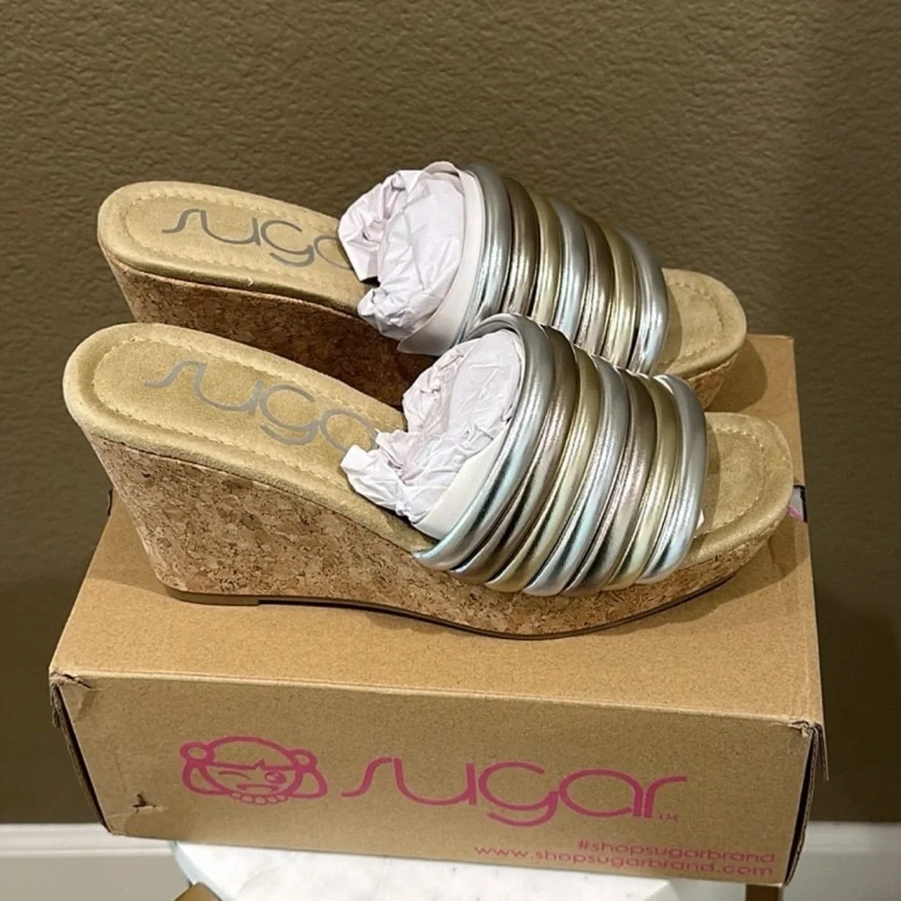 Sugar Gold and Silver Striped Mules - Picture 3 of 10